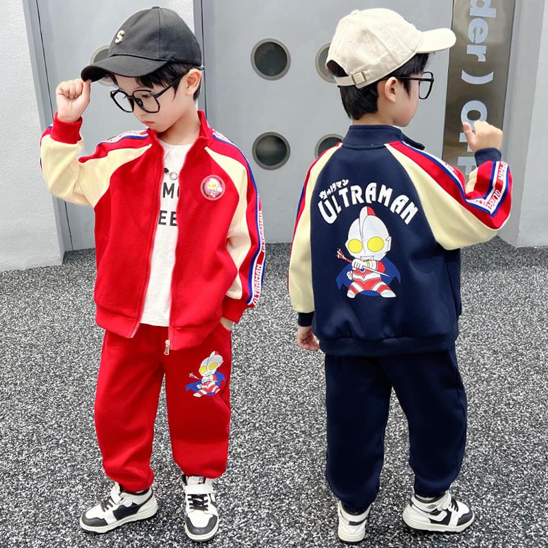 男童奥特曼套装2025春秋新款儿童运动两件套中小童男孩外套裤子潮