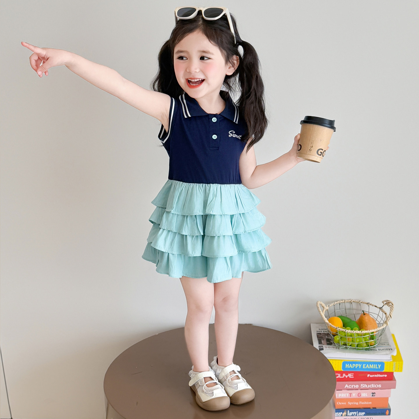 女童polo领连衣裙夏季儿童针织蛋糕裙女孩可爱公主裙休闲裙裙子潮