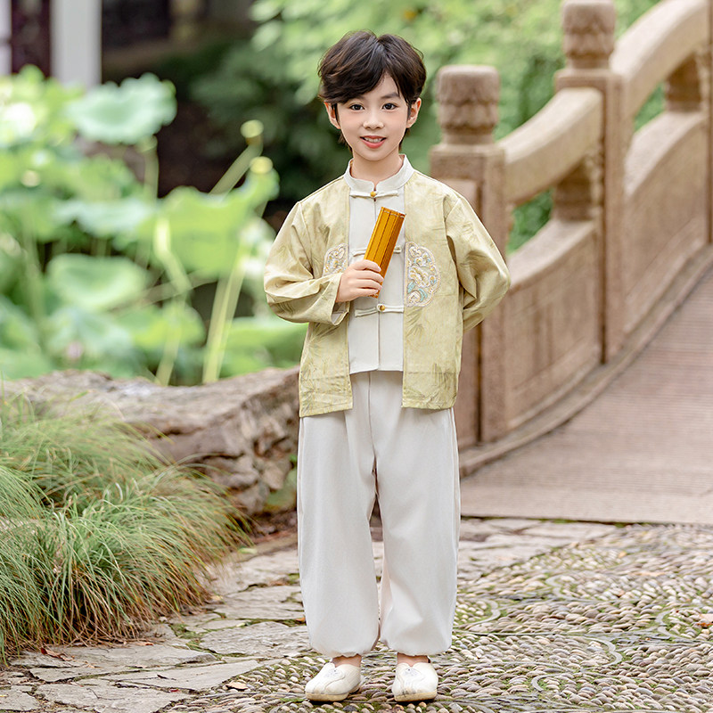 男童新中式唐装套装2025春秋新款儿童复古国风汉服女孩宝宝演出服
