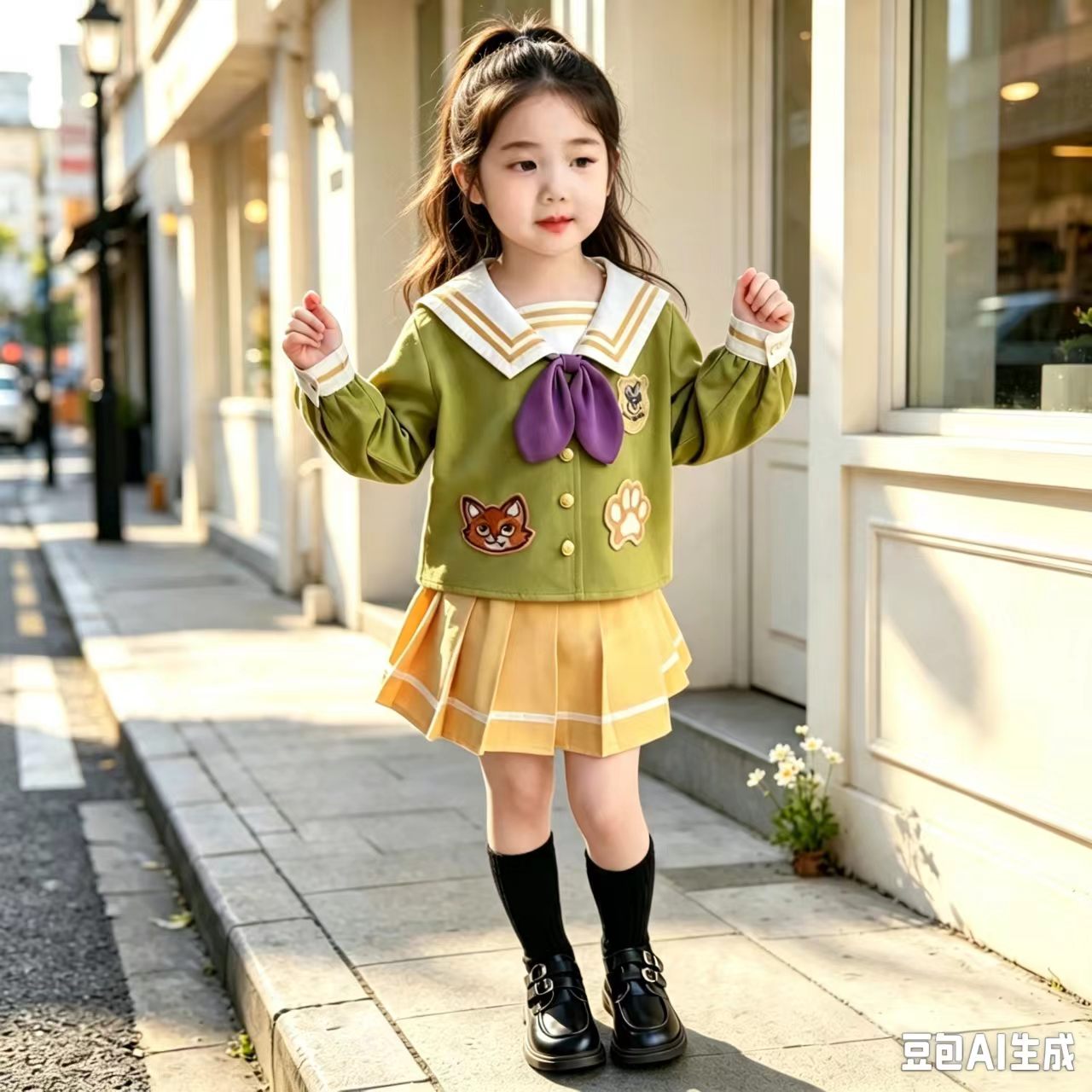 女孩朱迪套装裙春秋新款儿童尼克服学院风海军领上衣裙子两件套潮