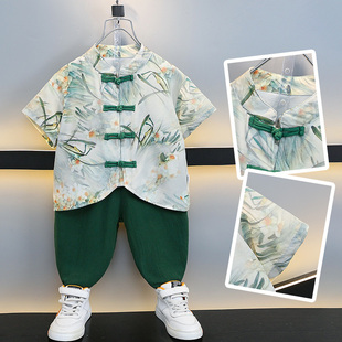 男童夏季儿童中国风套装中大童唐装汉服小男孩复古上衣防蚊裤子潮