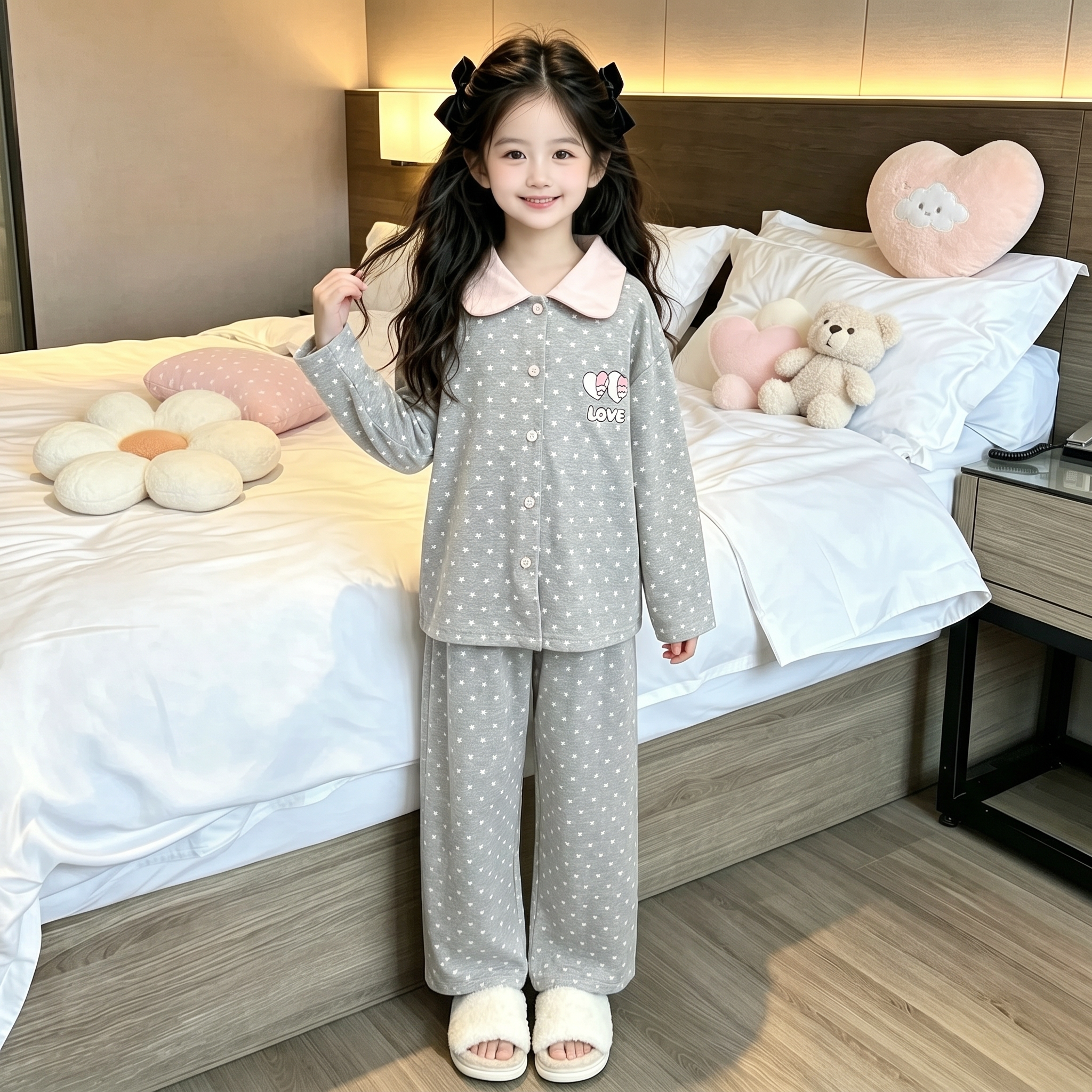 2026新款女童睡衣套装春秋季女孩纯棉长袖儿童家居服两件套童装潮