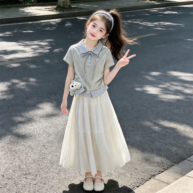女童T恤套装裙2026夏季新款韩版女孩短袖裙子两件套中大童童装潮t