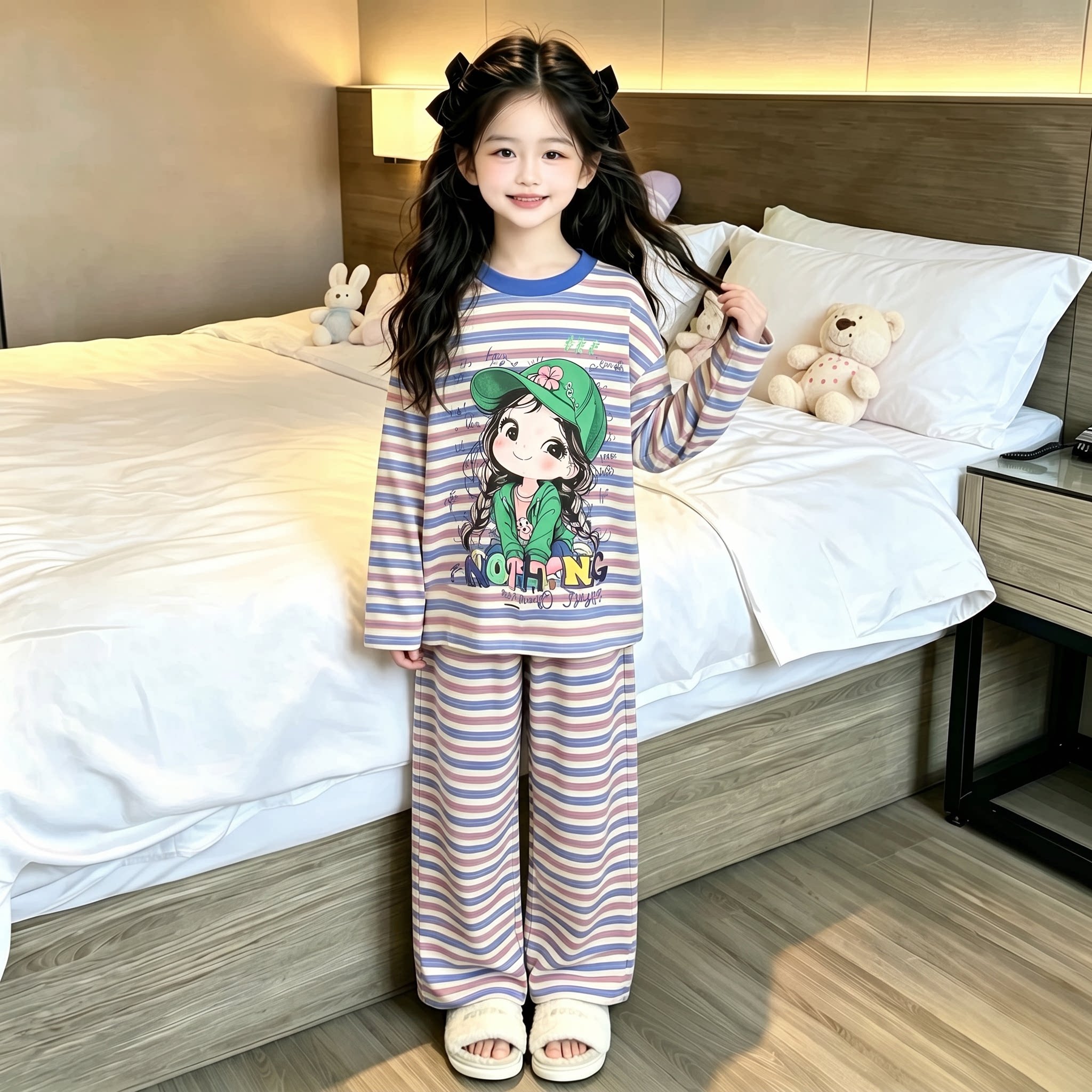 2026新款女童睡衣套装春秋季女孩纯棉长袖儿童家居服两件套童装潮