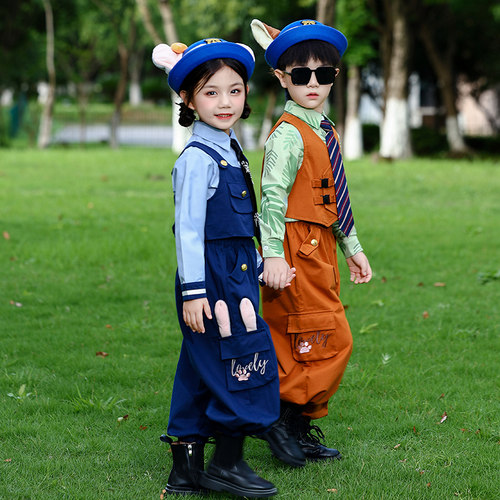 男童套装疯狂动物城尼克狐狸演出服女童朱迪兔子警官儿童cos服装