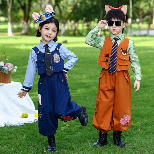 男童套装疯狂动物城尼克狐狸演出服女童朱迪兔子警官儿童cos服装