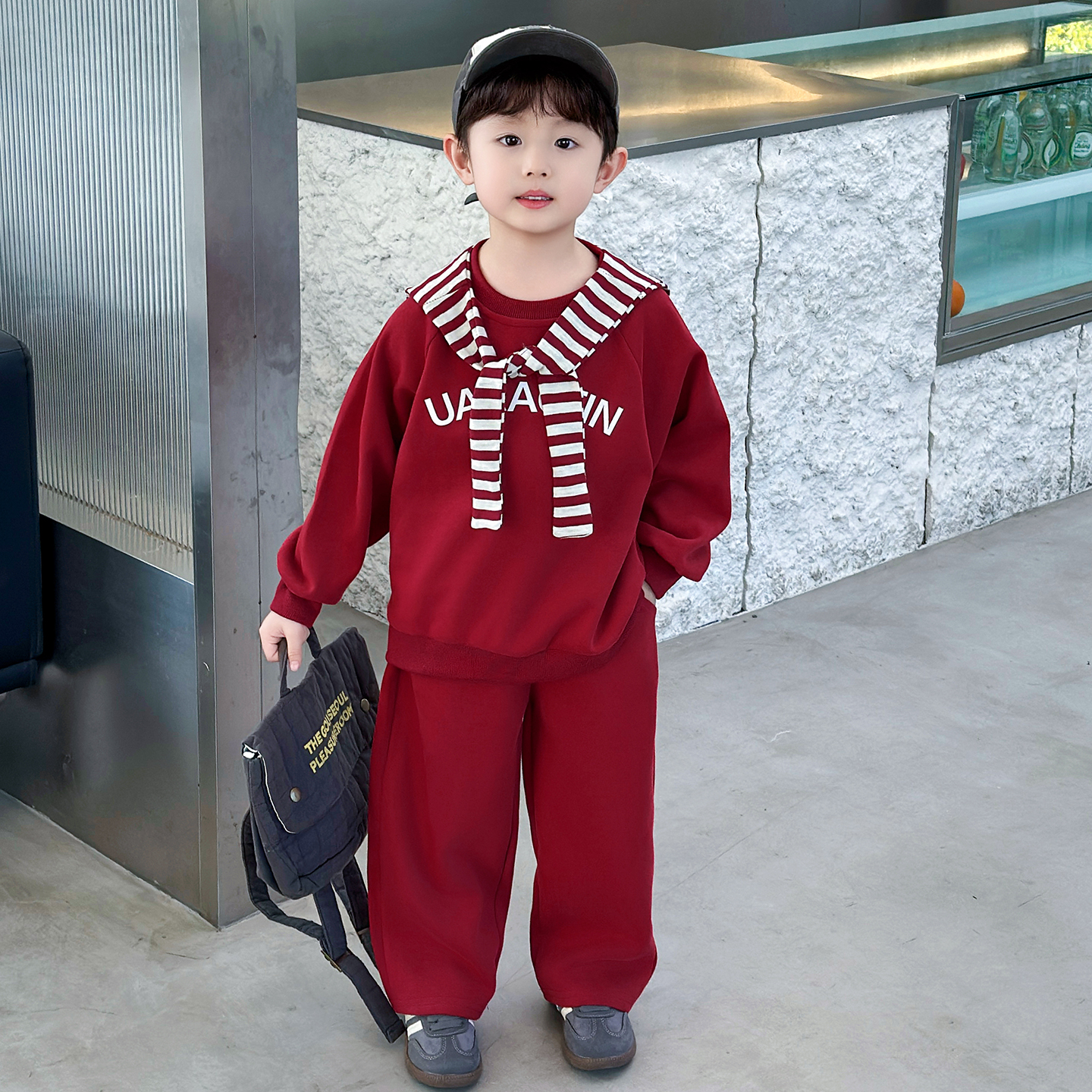男童披肩卫衣套装2025春秋新款儿童运动三件套中小童男孩洋气秋装
