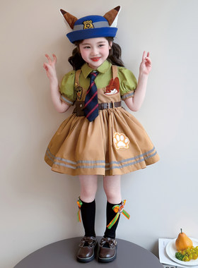 女童疯狂动物城朱迪假两件连衣裙演出服夏季兔子警官cos服尼克裙