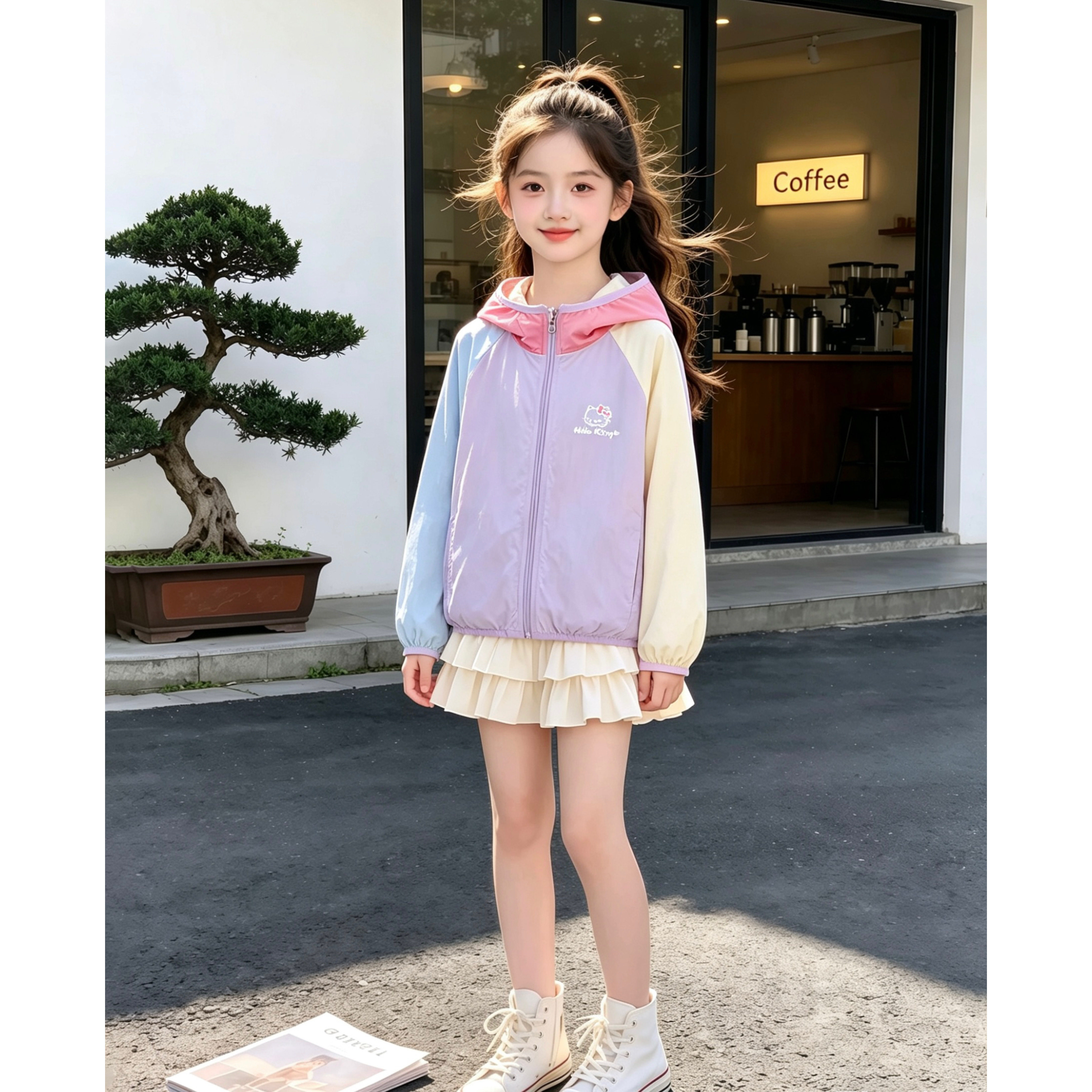 女童两面穿防晒衣夏季女孩连帽长袖外套中大儿童户外服防紫外线潮