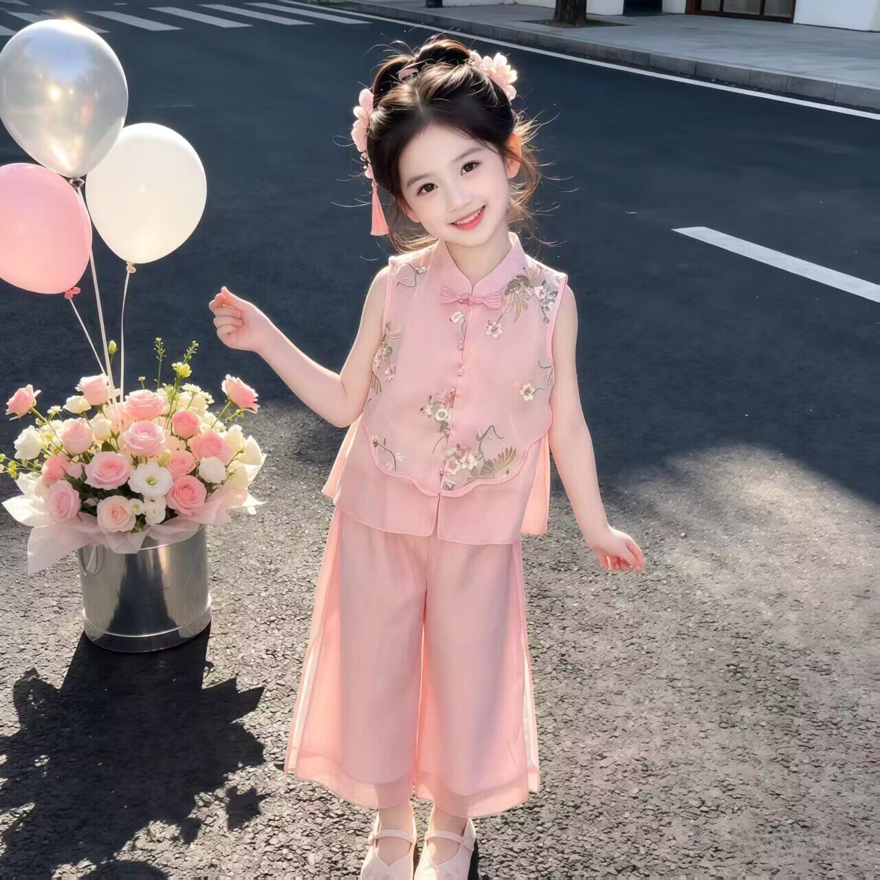 女孩新中式唐装汉服夏季套装女童中国风古装两件套六一儿童表演服