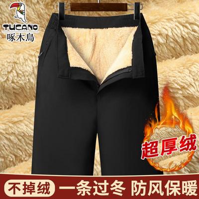 啄木鸟冬季爸爸裤子加绒加厚中老年男士羊羔绒休闲裤宽松棉裤外穿