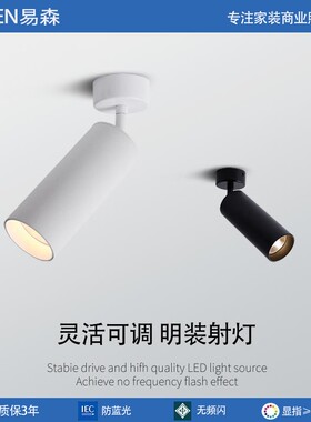 明装射灯可调角度led天花灯家用背景墙吸顶防眩光洗墙照画聚光灯