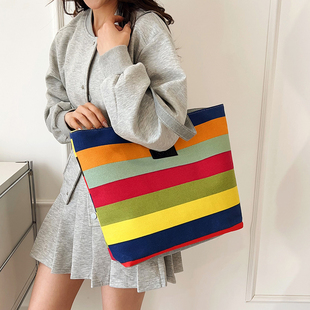 帆布新款印花手机包托特包女包单肩包帆布包大容量结实超市购物袋