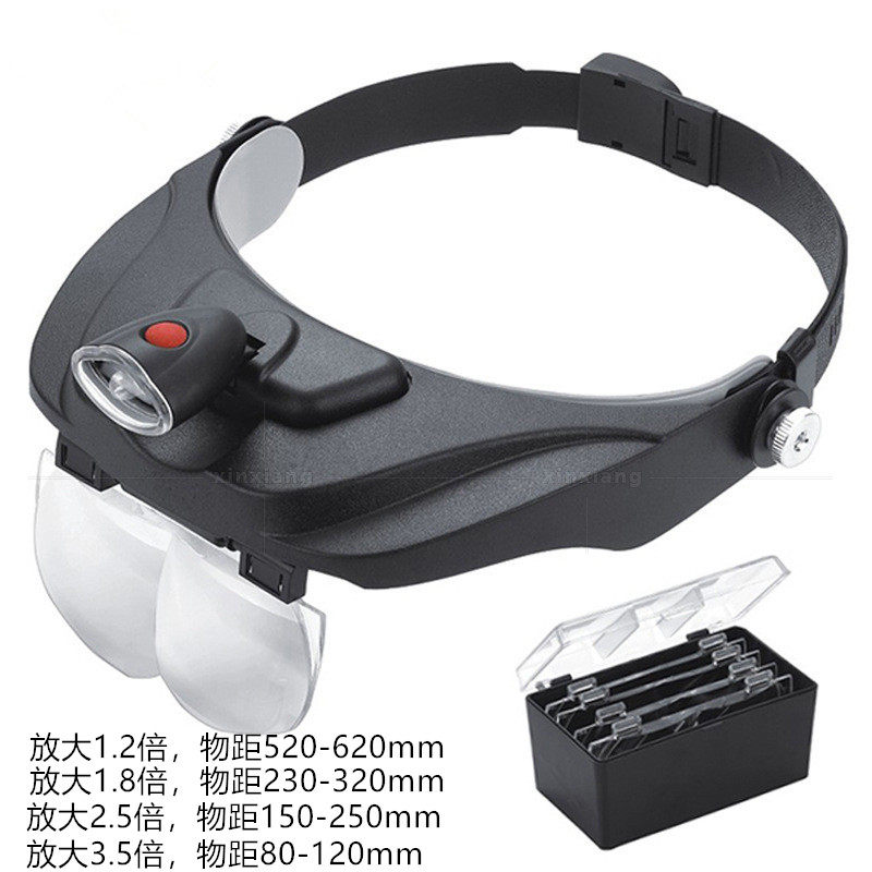 4种倍率头戴式LED照明放大镜阅读看书车间维修检测工具美容十字