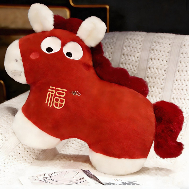小马毛绒玩具马年吉祥物马上有钱家居沙发抱枕靠垫活动礼品加logo