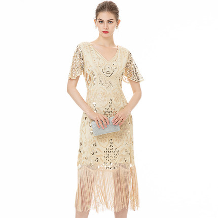 显年轻 带袖 盖茨比复古裙 1920s The Great Gatsby Party Dress