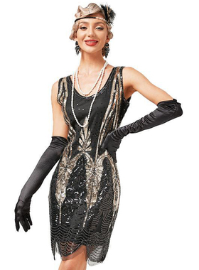 Flapper Dresses 1920s Sequins Art Deco Gatsby Cocktail Dress