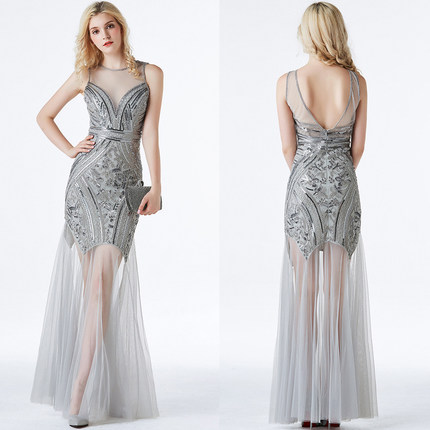 1920s Gatsby Party Sequins Long Dress 盖茨比复古年会礼服长裙