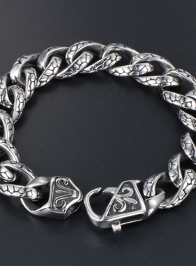 AH7钛钢个性豹纹男士手链复古做旧时尚潮流手环帅气潮人配饰品ins