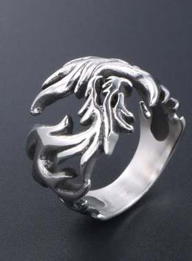AH7钛钢复古龙戒指男款时尚潮流个性镂空开口男士指环送男友