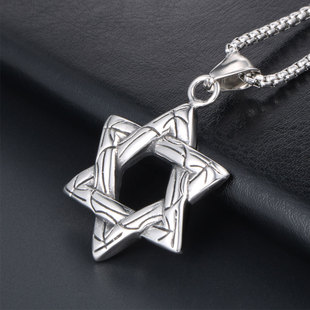AH7复古钛钢镂空六芒星吊坠项链 时尚潮男士个性首饰品送男友礼物