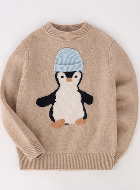 儿童羊绒衫男童卡通毛衣女童针织打底圆领秋冬款中小童羊毛衫加厚