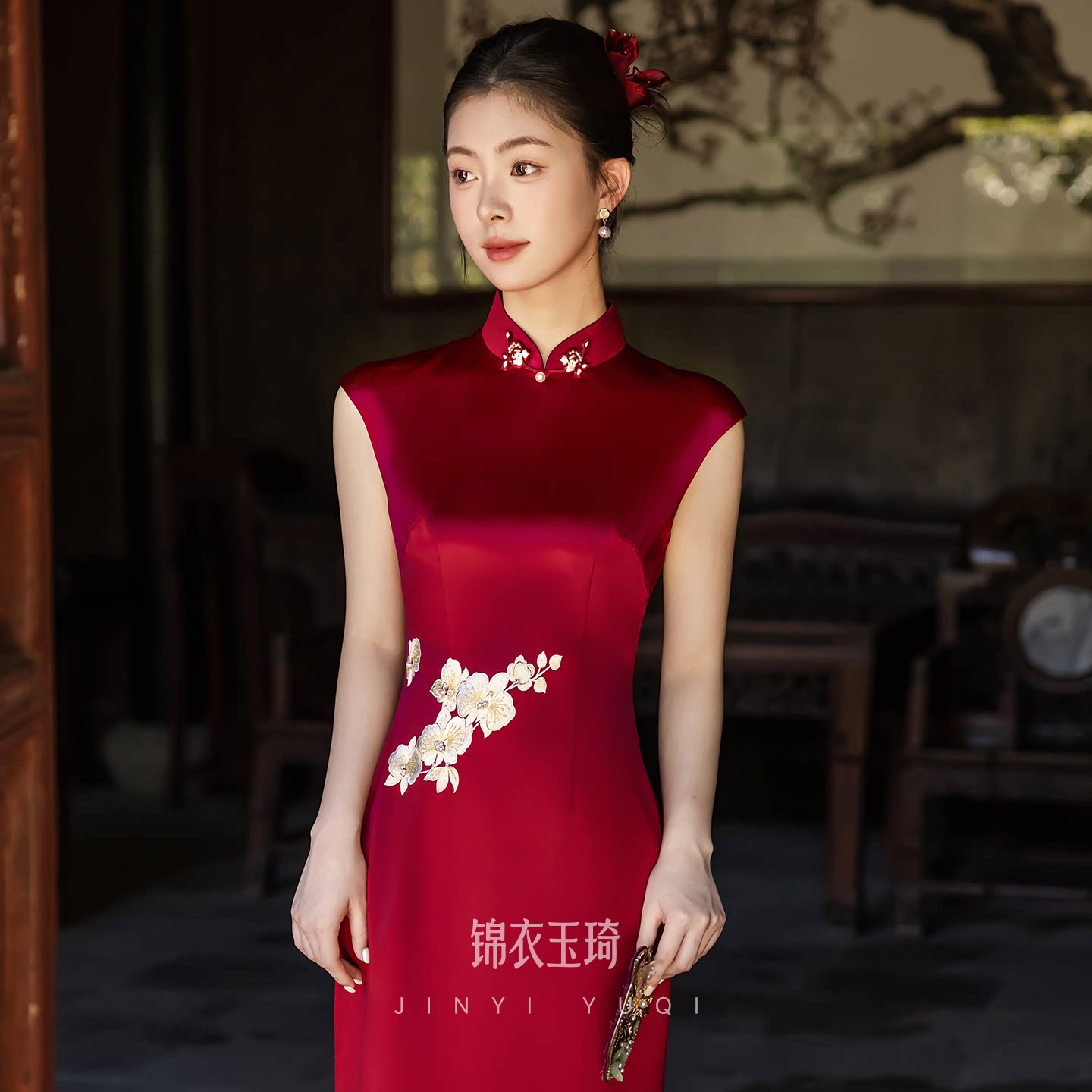 锦衣玉琦新中式红色刺绣高端订婚旗袍新娘端庄大气敬酒礼服新款