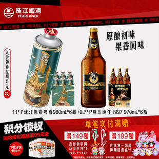 6瓶 1997珠江纯生970mL 珠江原浆啤酒980mL 6罐