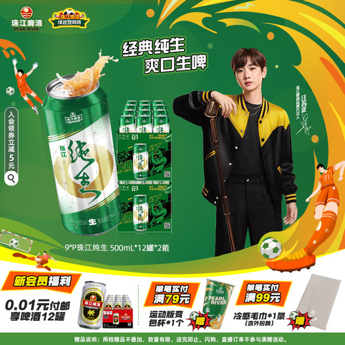 珠江纯生啤酒500ml*12罐整箱国产