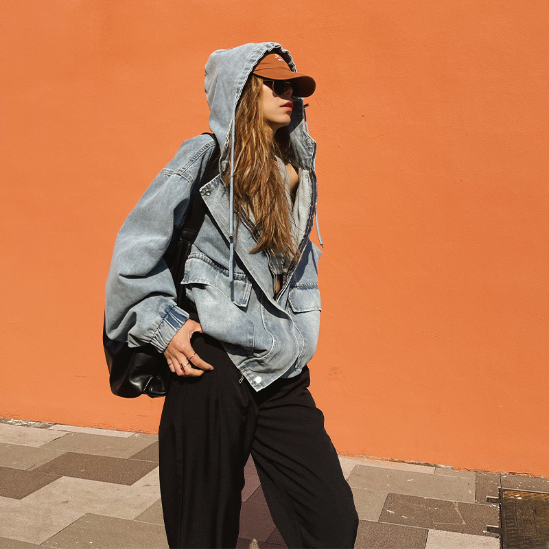 美式街头复古水洗做旧牛仔外套