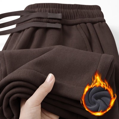 麦穗纹裤子男秋冬季加绒加厚宽松直筒阔腿运动休闲卫裤灯芯绒长裤