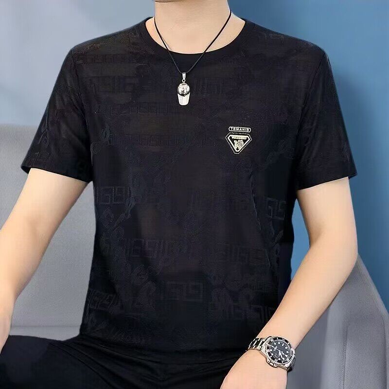 2026款t恤短袖男学生夏季修身圆领半袖冰丝凉感透气胖子大码上衣