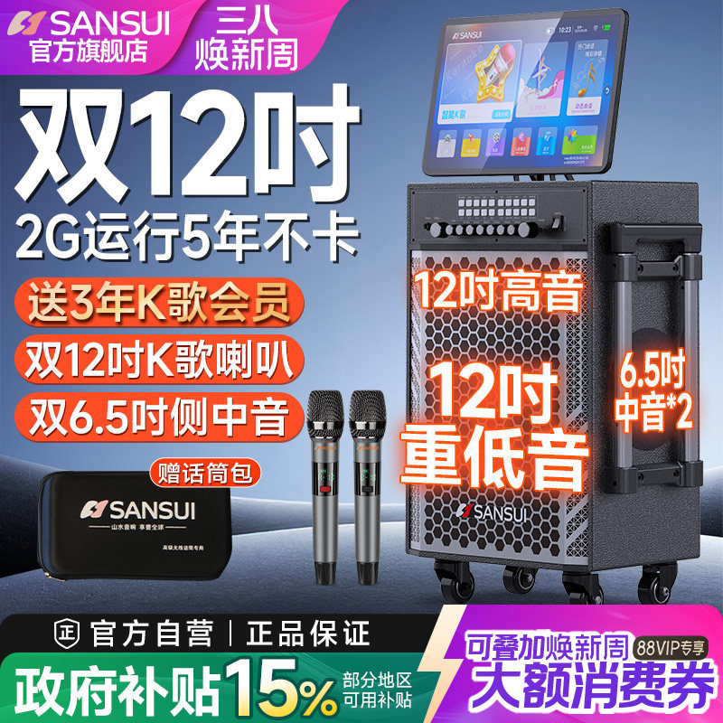 山水TD128 双12寸户外K歌音响广场舞音箱带显示屏家庭KTV卡拉OK机