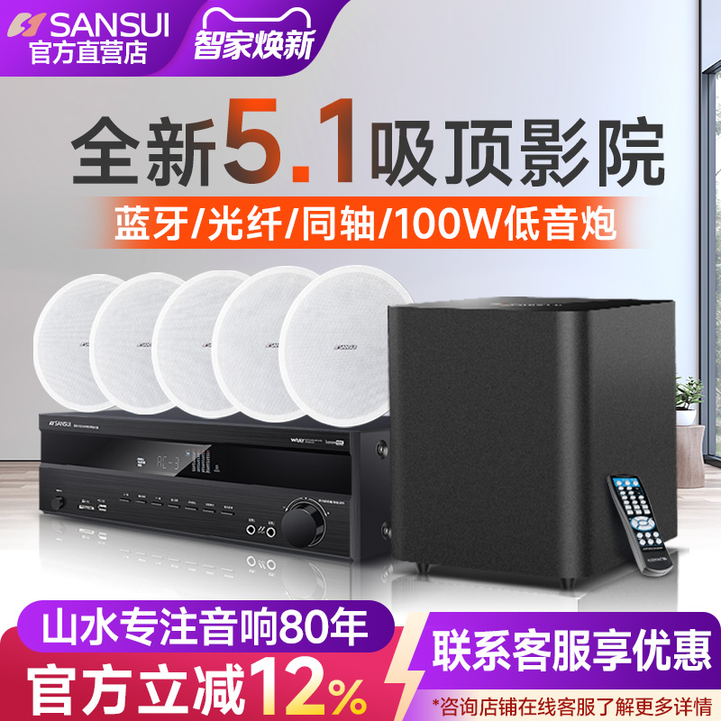 山水T2吸顶式5.1家庭影院音响套装电视蓝牙家用客厅吊顶嵌入音箱