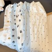 慵懒风春秋遛弯阔腿长裤 新款 女可外穿云朵棉夏季 白色狗狗脚印睡裤