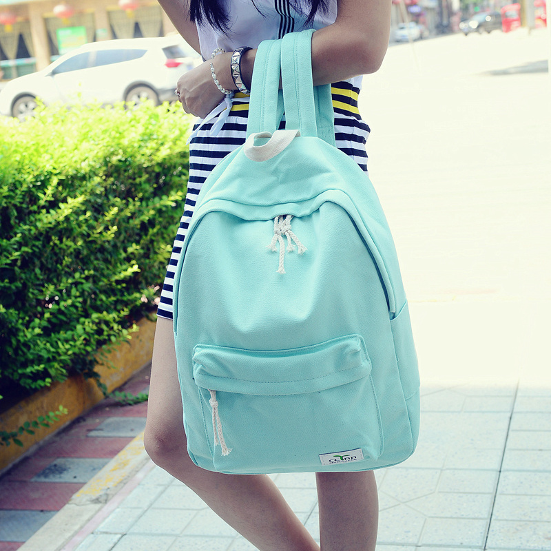韩版双肩包女包中学生书包男女纯色书包大学生简约糖果色背包