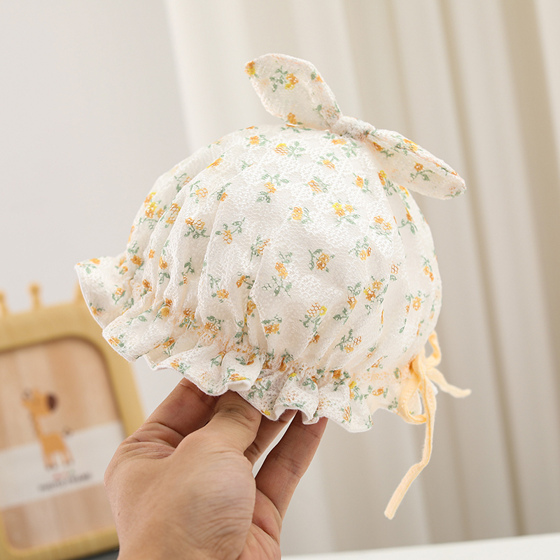 纯棉碎花蝴蝶结绑带胎帽