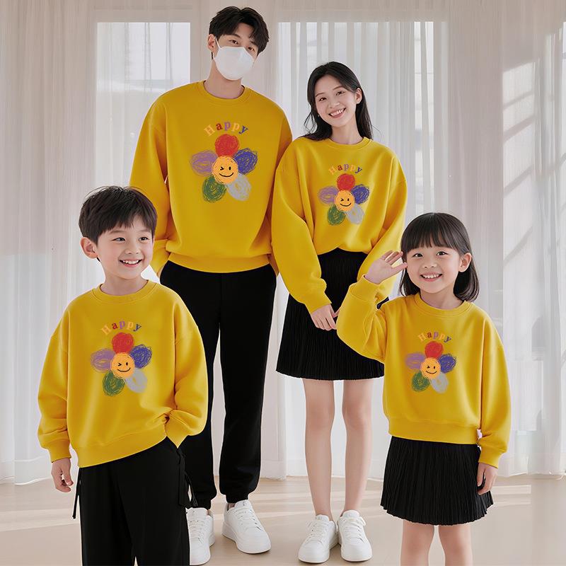 母女装2024秋冬新款圆领粉色运动卫衣高端亲子装儿童团体活动班服