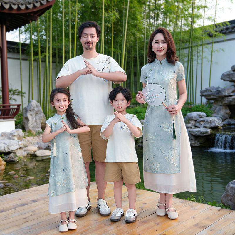 汉服亲子装夏装一家三口四母子夏亲子装/亲子时装