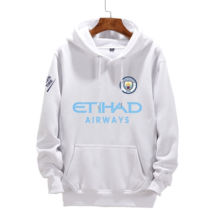 曼城蓝月亮队服德布劳内丁丁足球迷服连帽卫衣男女学生外套带帽衫