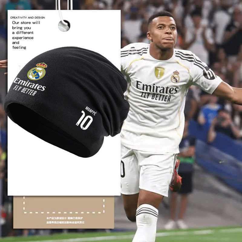25-26赛季皇马队服姆巴佩足球迷套头帽子男女包头帽护耳户外棉帽 - 封面
