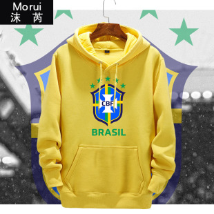 巴西国家队足球运动外套男女连帽卫衣加绒带帽衫 套头上衣服Brazil
