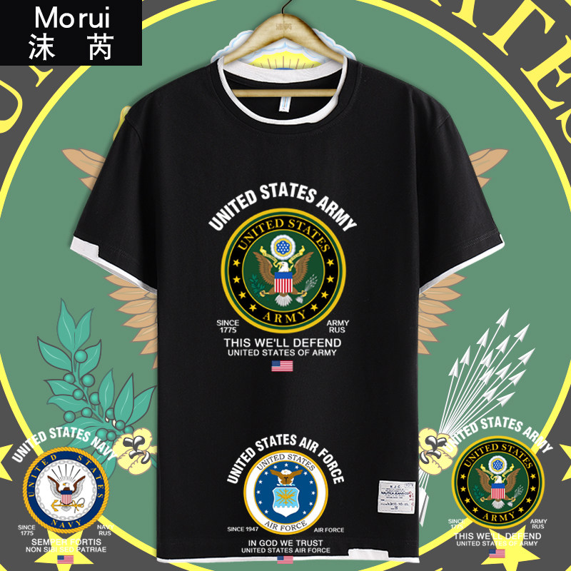 美国American国家USA海军空军陆军拼接短袖t恤衫男女纯棉半袖衣服