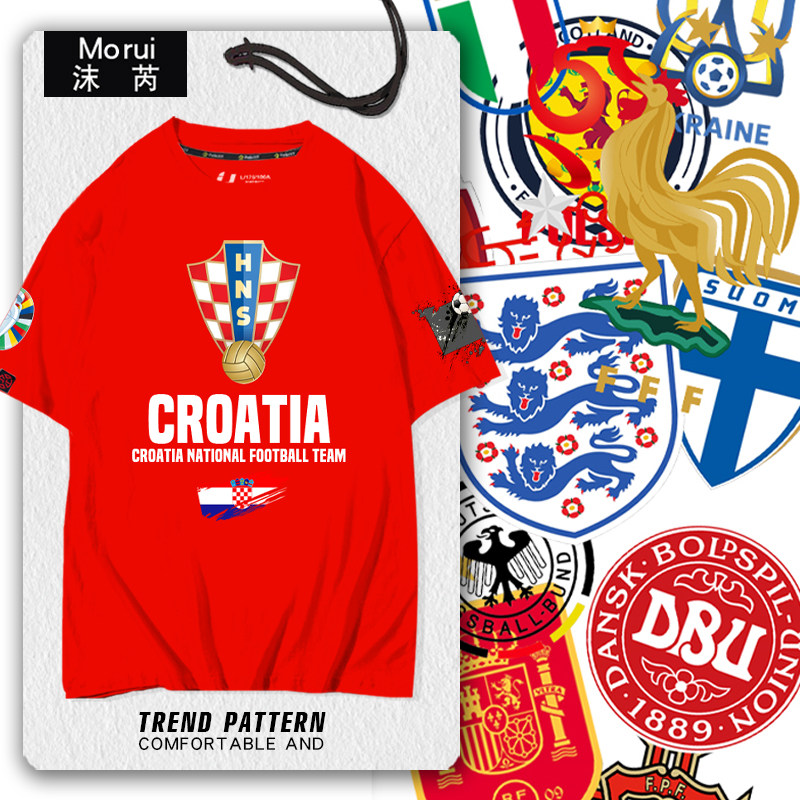 2024欧洲杯克罗地亚比利时土耳其足球迷服短袖t恤衫男女纯棉半袖