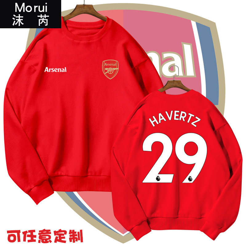 阿森纳队23-24赛季足球迷服圆领卫衣套头薄款男女加绒长袖球衣服
