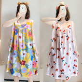 胖MM人造棉背心睡衣加长绵绸薄款 夏女棉绸无袖 睡裙大码 空调家居裙