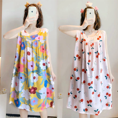 夏女棉绸无袖睡裙大码mm
