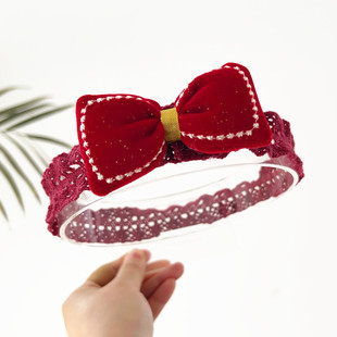 新生婴儿护囟门发带可爱女宝宝周岁红色蝴蝶结百天发饰头带护卤门