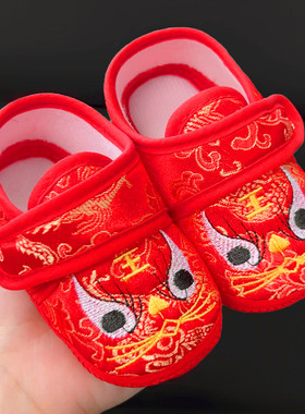 婴儿虎头鞋软底布鞋抓周大红色小老虎鞋一周岁男女宝宝学步鞋不掉