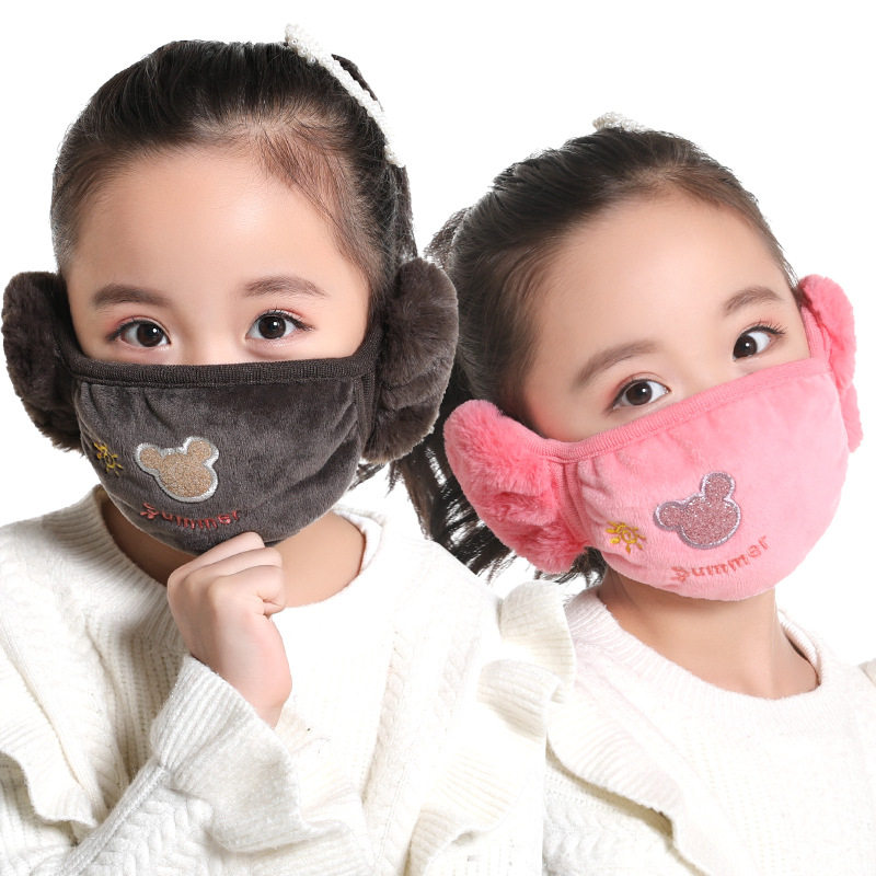 秋冬季儿童护耳口罩女孩加绒加厚里层纯棉保暖防寒耳罩宝宝二合一